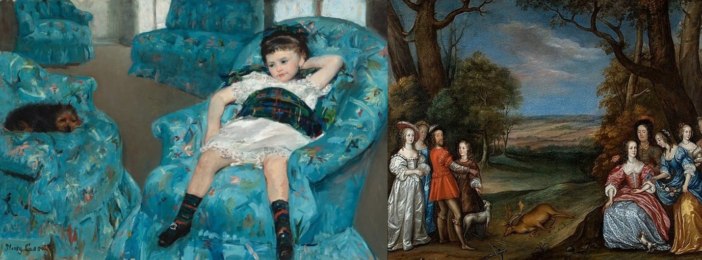Mary Cassatt, “Little Girl in a Blue Armchair” (1878), The Carlile Family by Joan Carlile, public domain. Images via Wikimedia Commons.