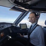 Airline pilot NikolSafinová in the cockpit